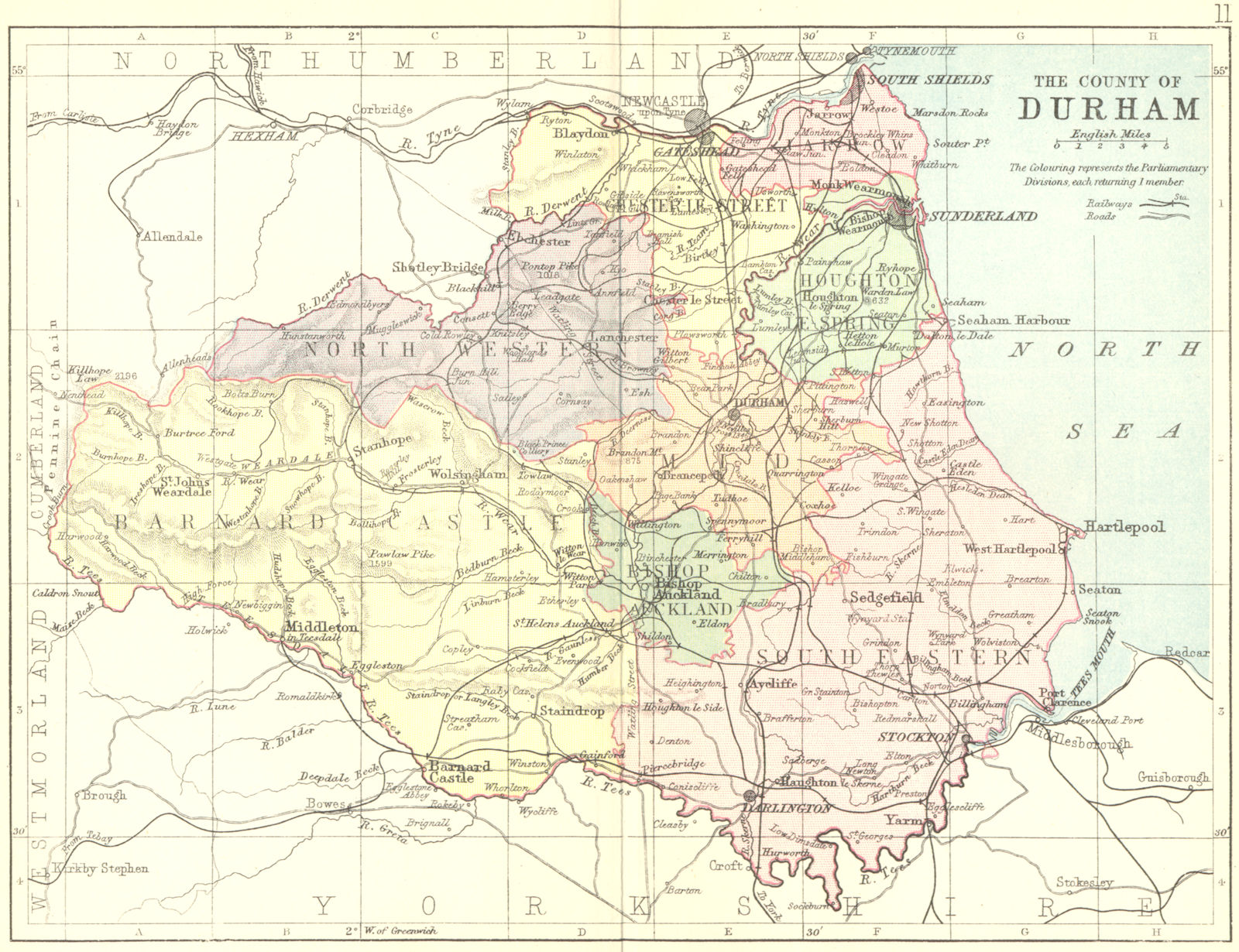 DURHAM. Philip 1888 old antique vintage map plan chart