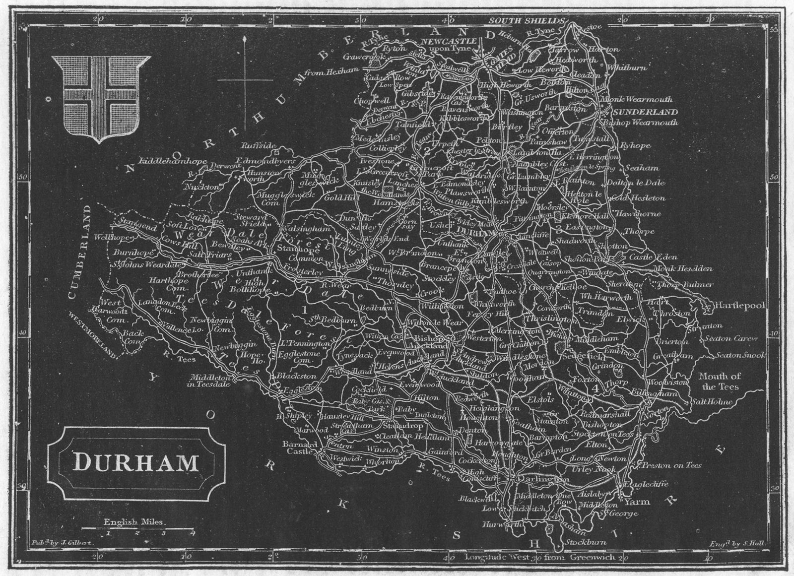 DURHAM. Pinnock 1833 old antique vintage map plan chart