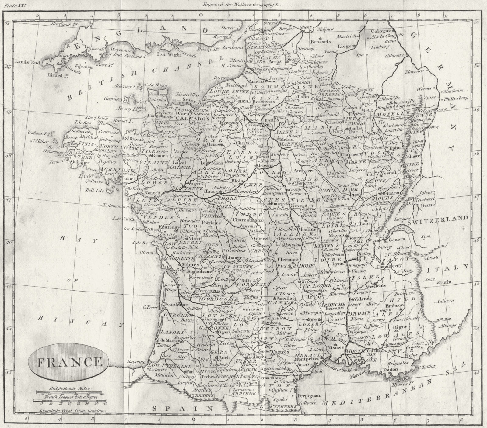 FRANCE. Walker 1795 old antique vintage map plan chart