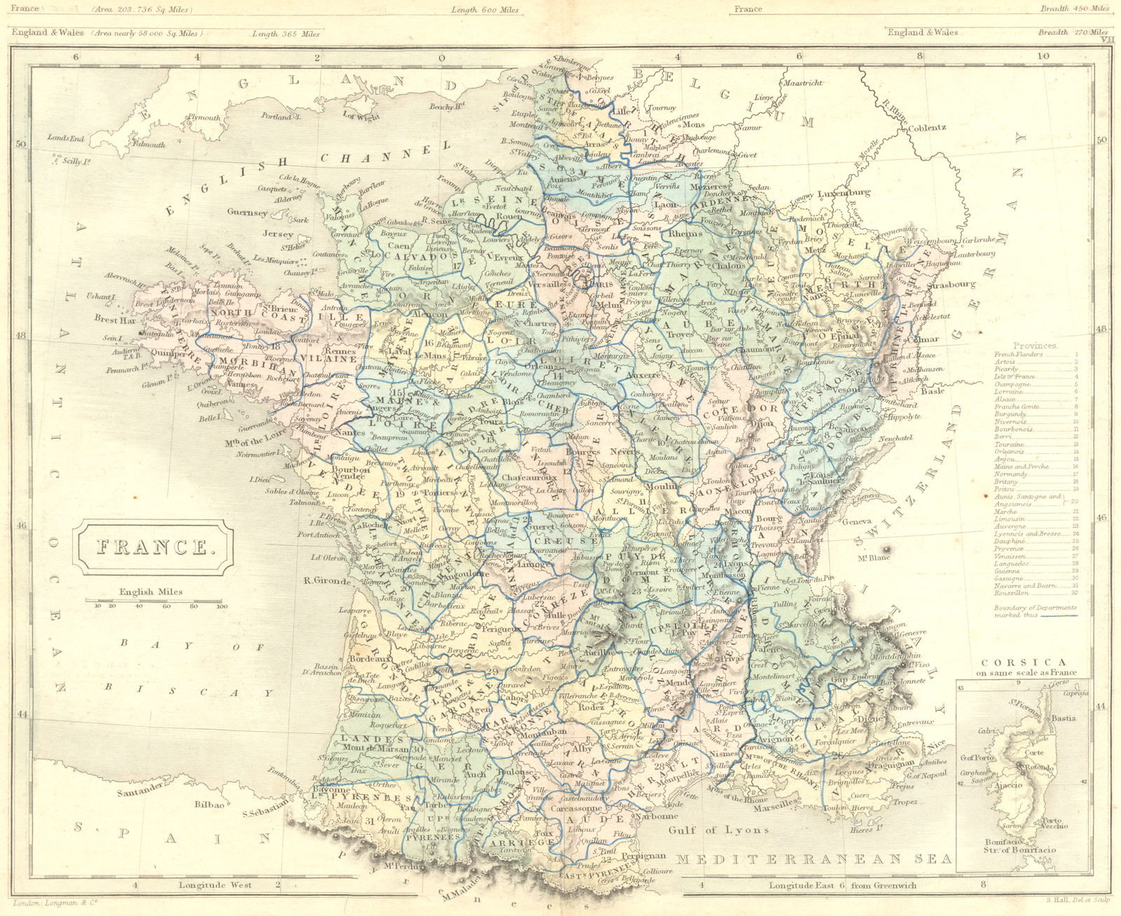 FRANCE. Butler Hall 1850 old antique vintage map plan chart
