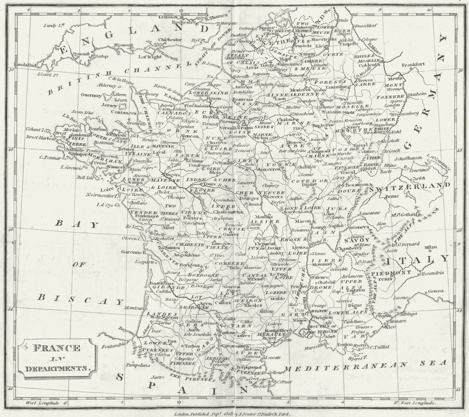 FRANCE. Departments. Clark  1828 old antique vintage map plan chart