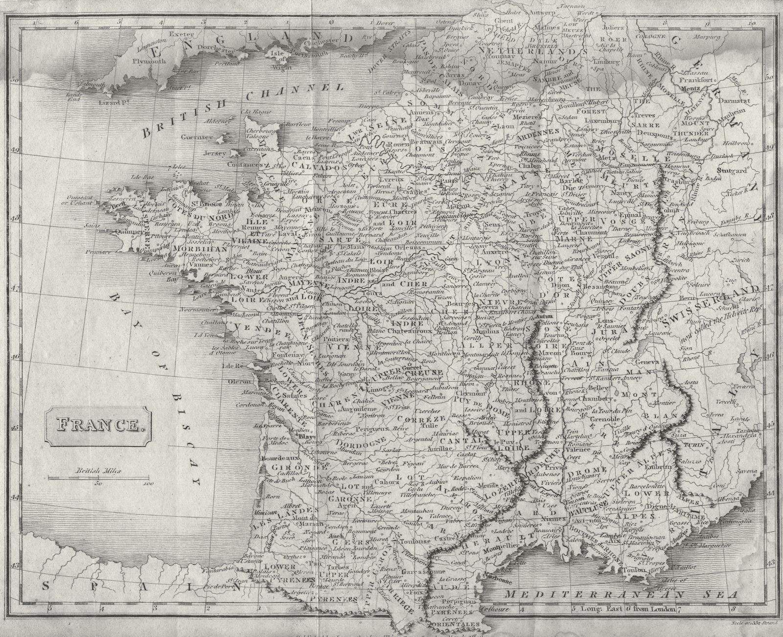 FRANCE. Evans Scundee  1811 old antique vintage map plan chart