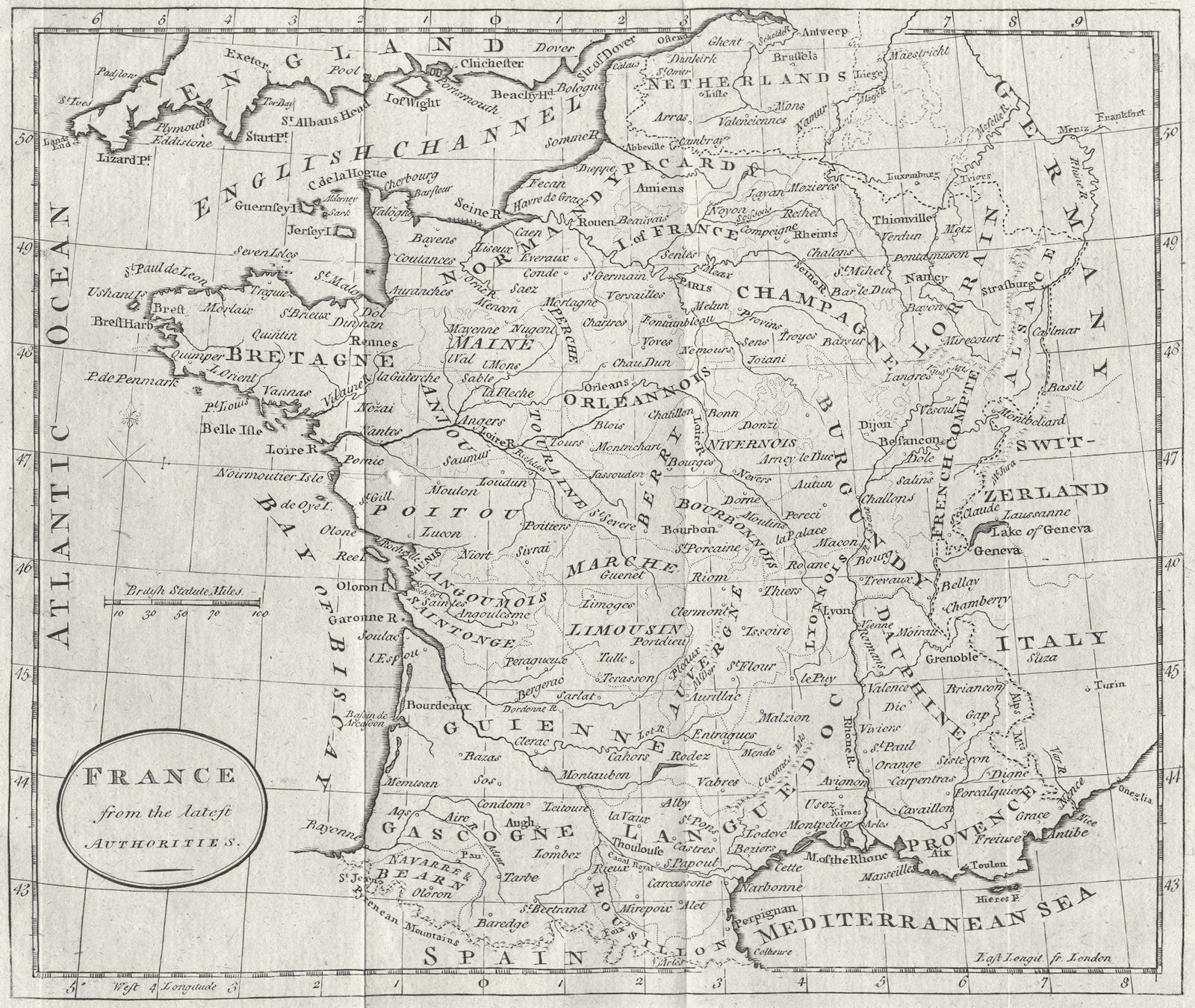 FRANCE. Guthrie 1787 old antique vintage map plan chart