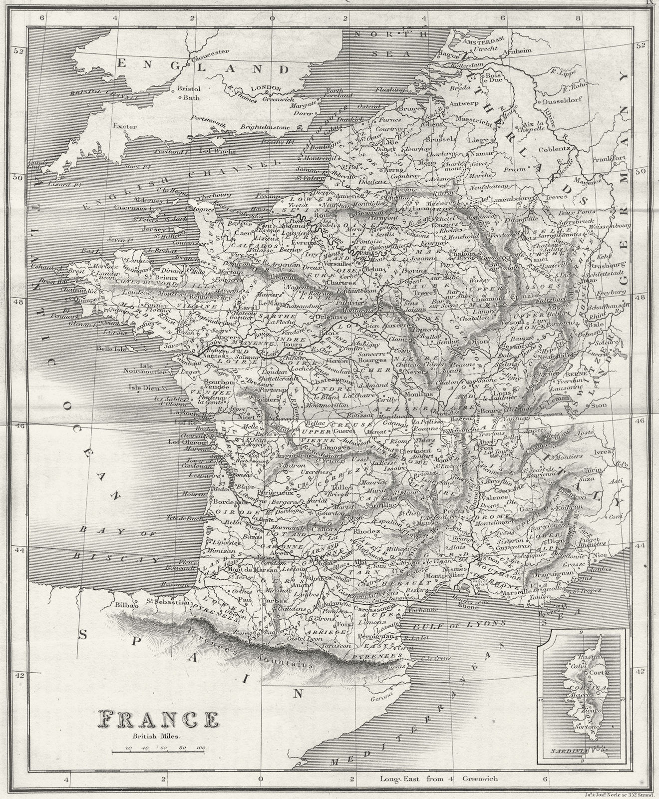 FRANCE. Mawman  1827 old antique vintage map plan chart