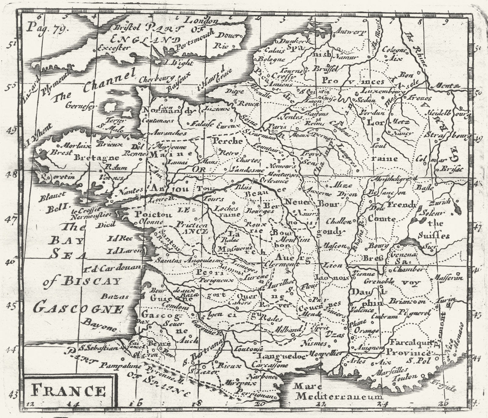 FRANCE. MORDEN scarce 1716 old antique vintage map plan chart