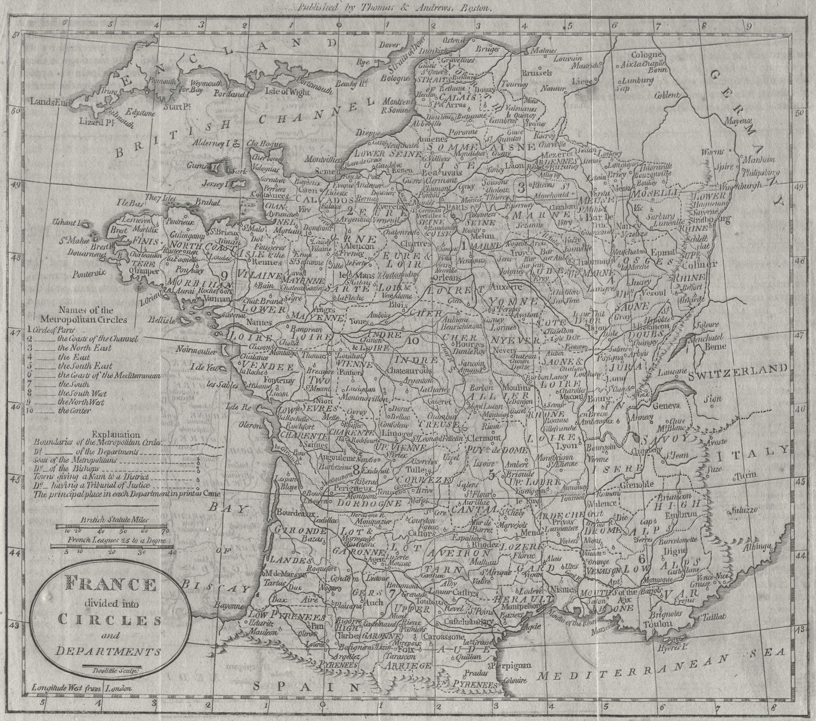 FRANCE. Circles & departments. MORSE 1796 old antique vintage map plan chart