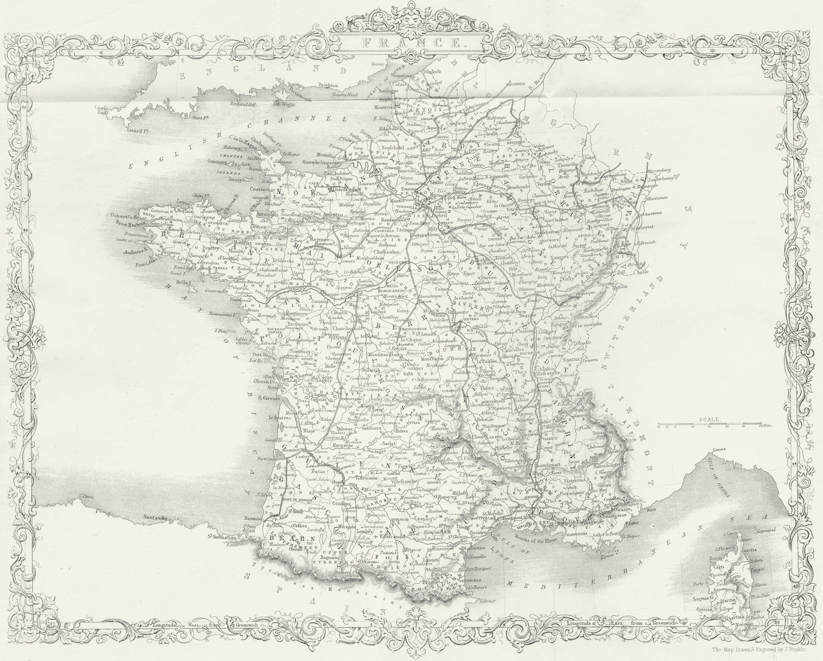 FRANCE. Rapkin Wright 1860 old antique vintage map plan chart