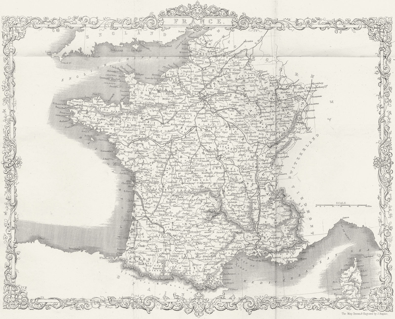 FRANCE. Rapkin Slightly 1850 old antique vintage map plan chart