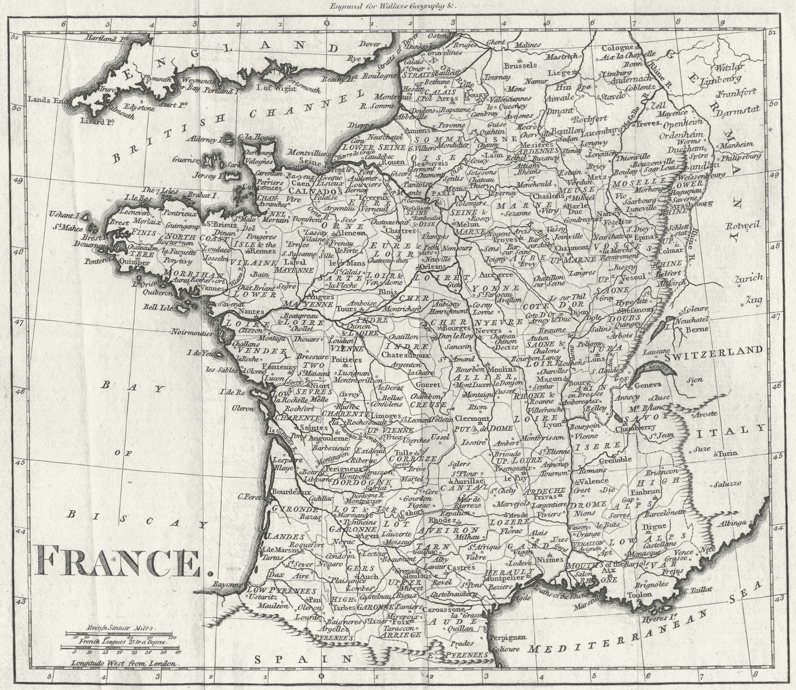 FRANCE. Walker 1810 old antique vintage map plan chart