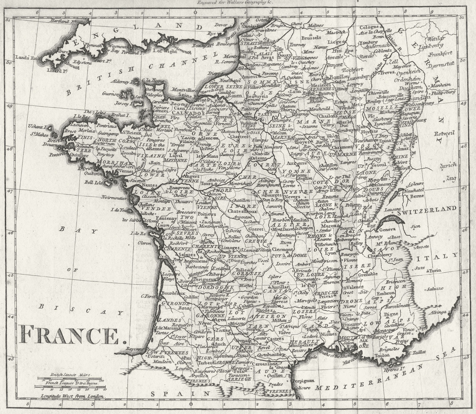 FRANCE. Walker 1798 old antique vintage map plan chart