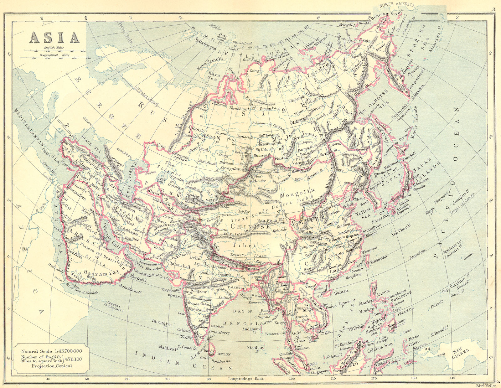ASIA. Continent. LONGMANS 1897 old antique vintage map plan chart