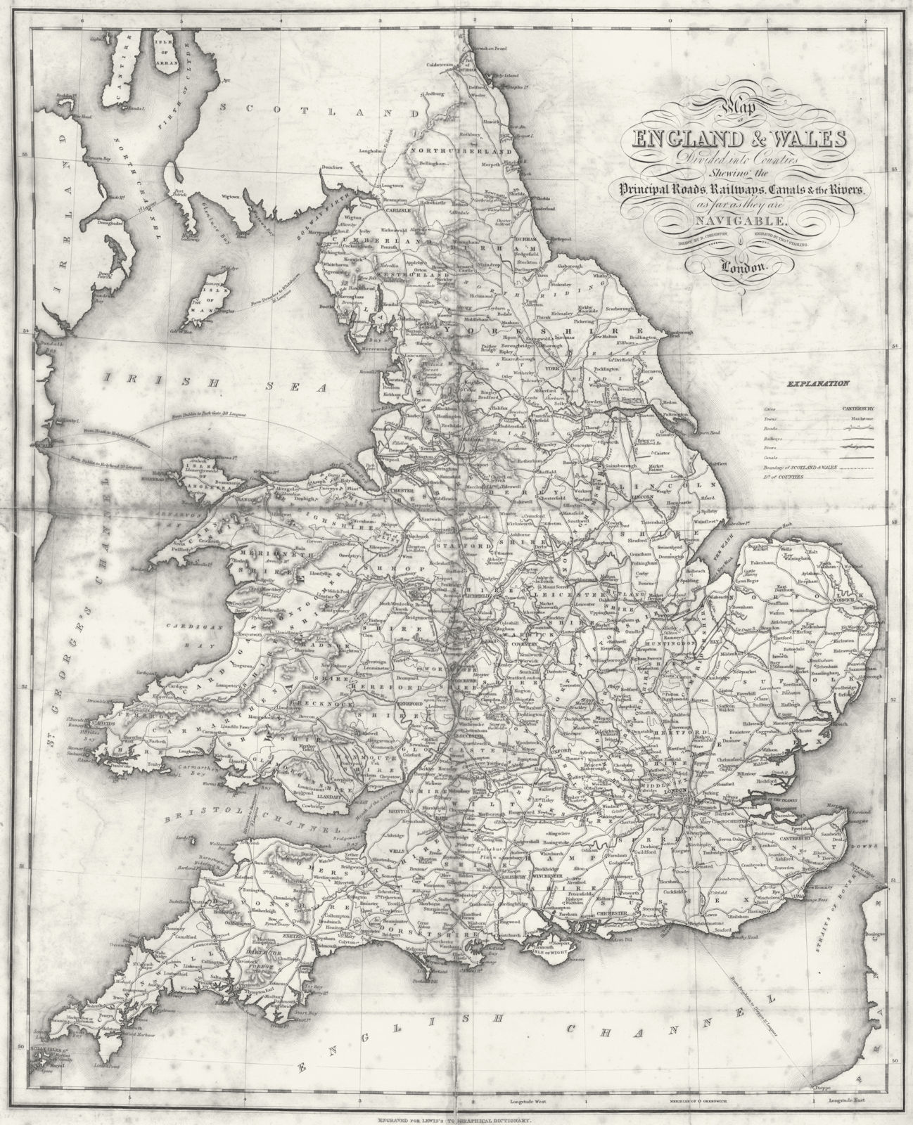Associate Product ENGLAND WALES. Roads, rail, canals, rivers. Lewis 1831 old antique map chart