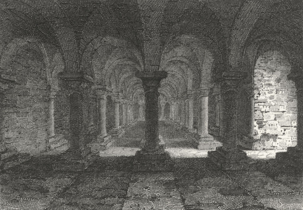 WORCS. Crypt, Worcester Cathedral 1807 old antique vintage print picture