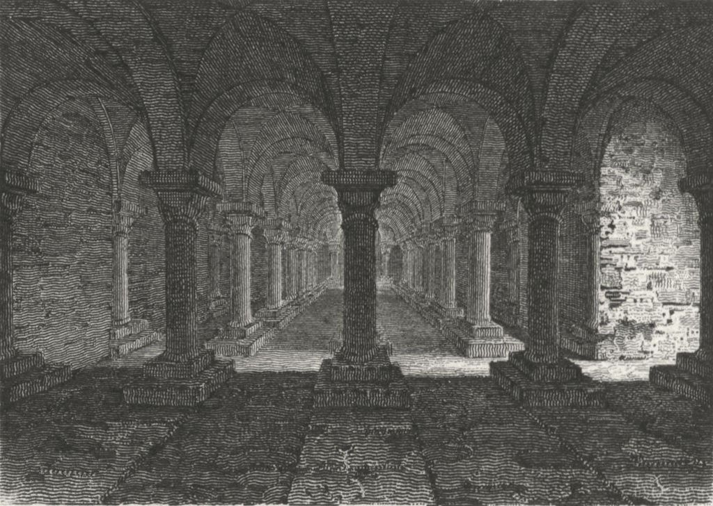 WORCS. Crypt, Worcester Cathedral c1812 old antique vintage print picture