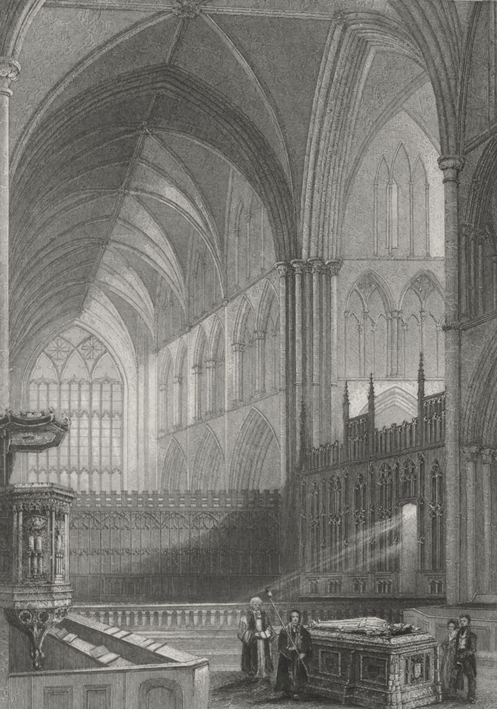 WORCS. Worcester Cathedral Choir c1850 old antique vintage print picture