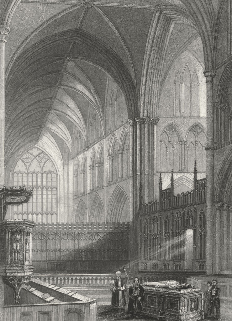 WORCS. Worcester, Cathedral, choir c1850 old antique vintage print picture