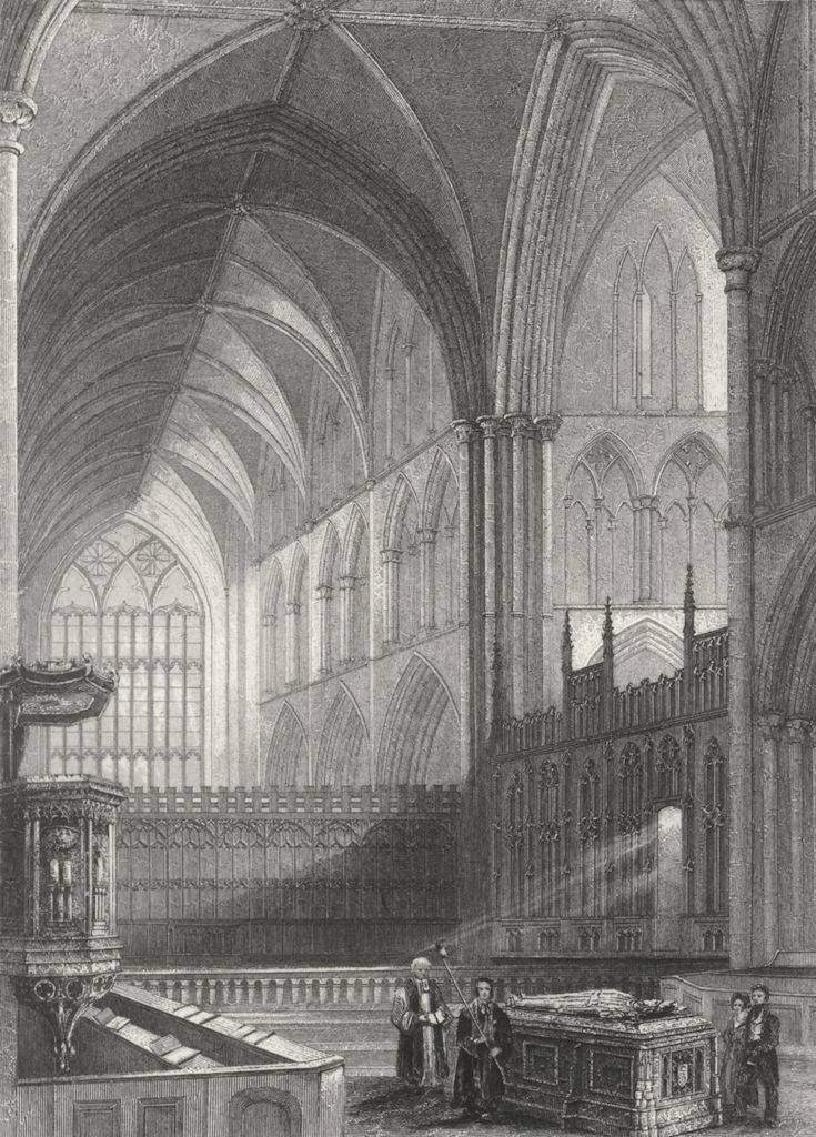 WORCS. Worcester, Cathedral, choir c1850 old antique vintage print picture