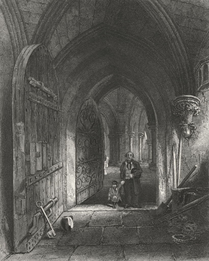 SOMT. Wells Cathedral entry to Crypt 1836 old antique vintage print picture