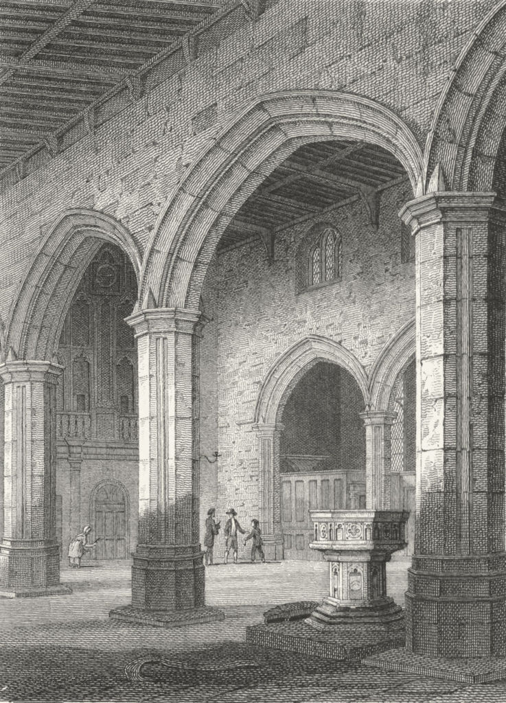 Associate Product BANGOR. Nave of Cathedral. Wales Caernarfonshire.  1814 old antique print