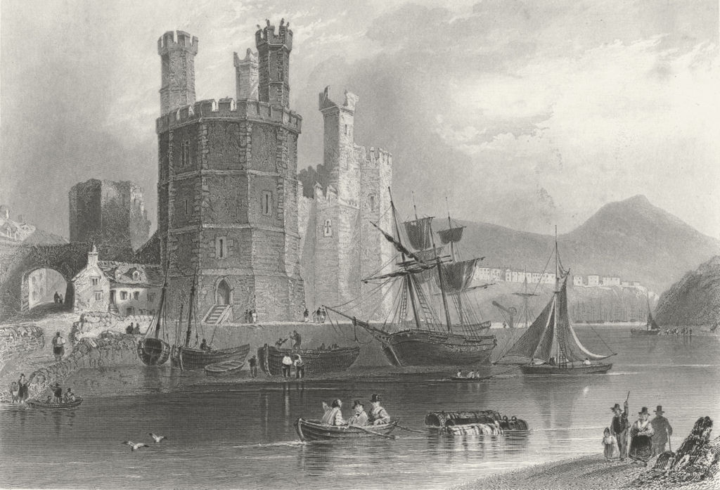 CAERNARFON. Eagle Tower, Castle. River Ships boats 1850 old antique print