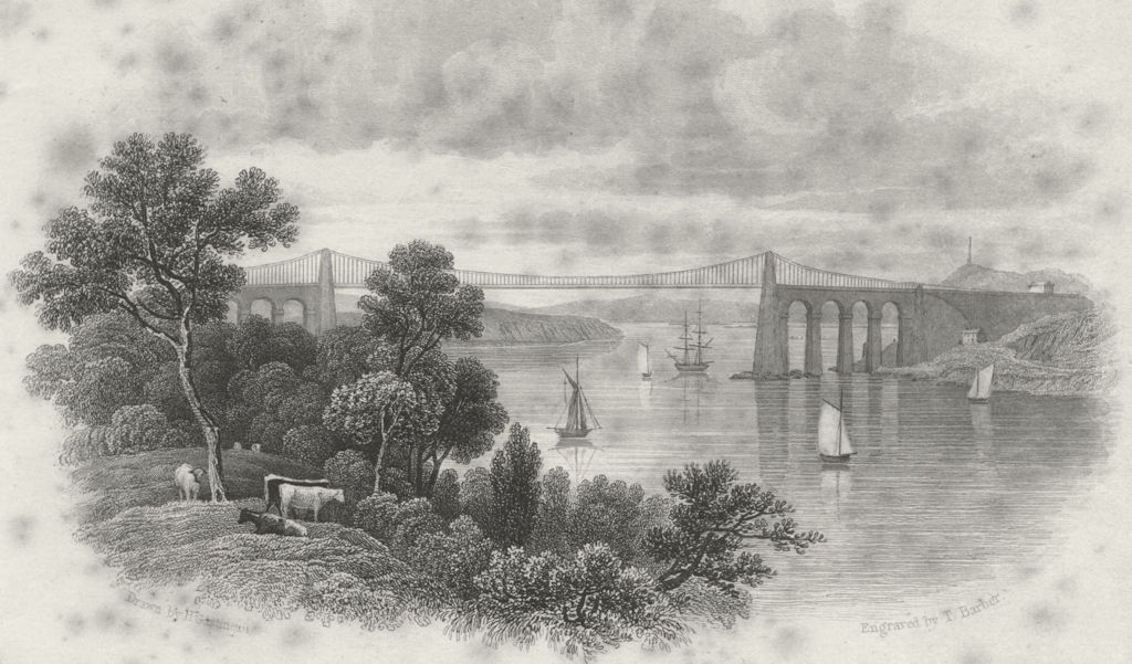 WALES. Menai Straits. Anglesea. bridge Title frontis c1831 old antique print