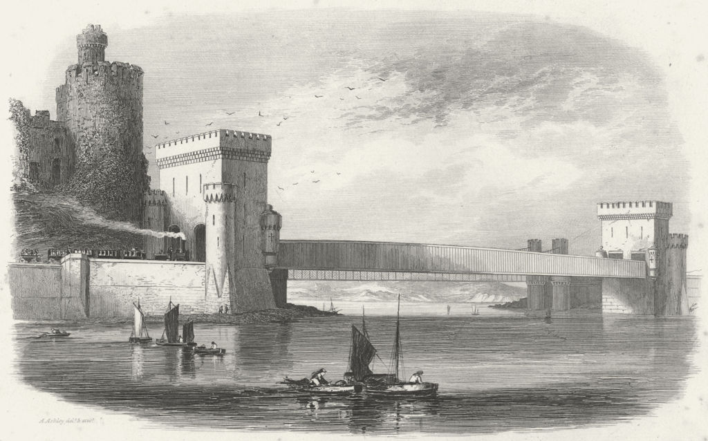 ANGLESEY. Conway Tubular bridge. Wright Ashley. Train 1860 old antique print
