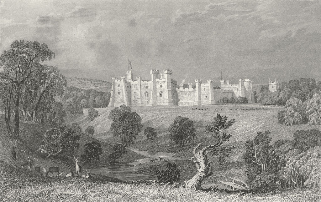 BRANCEPETH CASTLE. William Russel. Deer Woodland 1832 old antique print