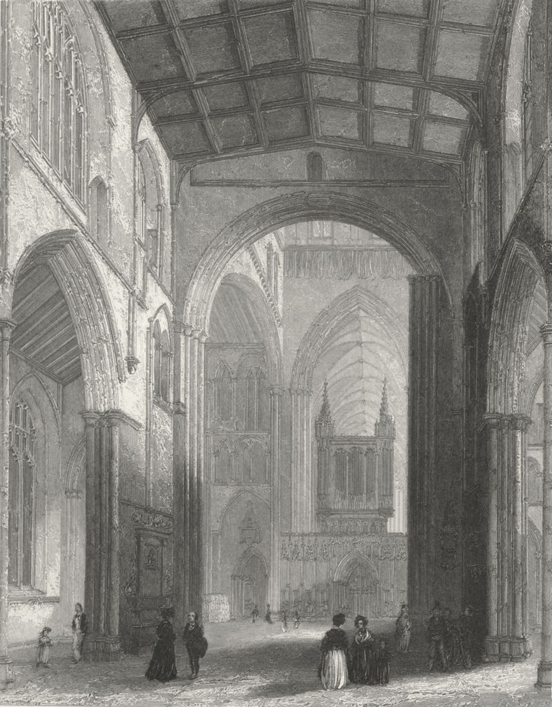 YORKS. Ripon Cathedral nave 1836 old antique vintage print picture