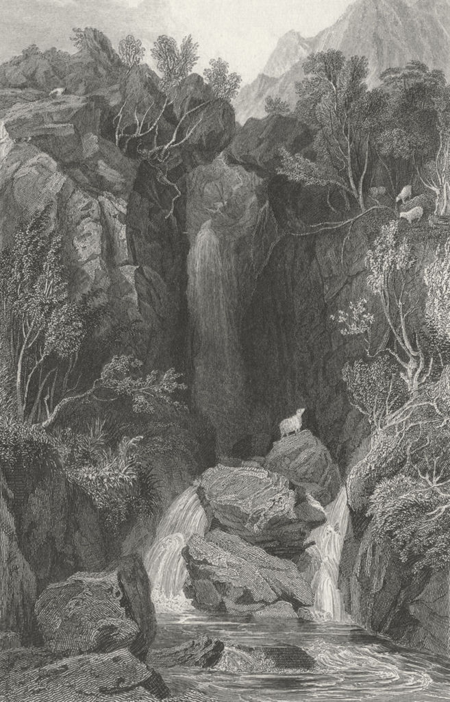 WESTMORLAND. Dungeon Gill. Allom. Waterfall Sheep 1832 old antique print