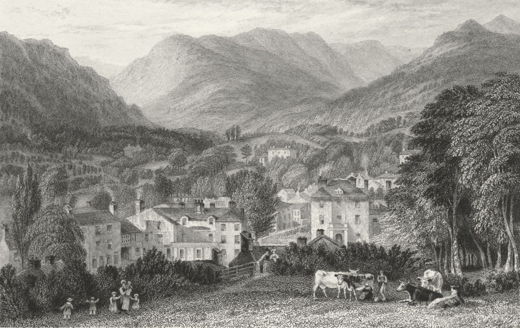 Associate Product AMBLESIDE. Westmorland. Houses cows Children Playing 1832 old antique print