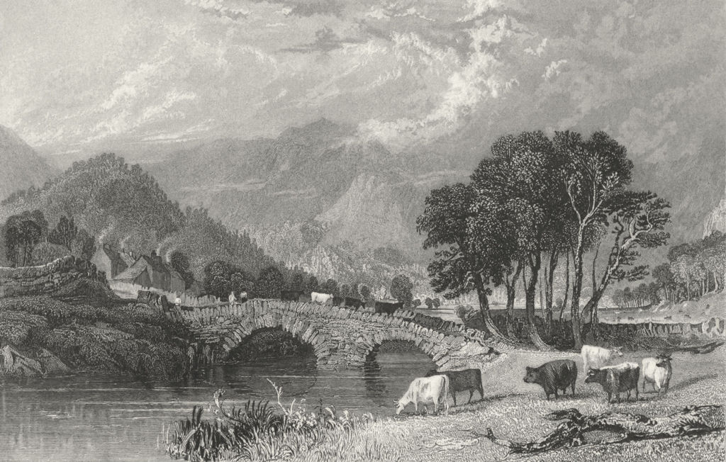PATTERDALE. bridge, Westmorland. Allom. cows Crossing 1832 old antique print