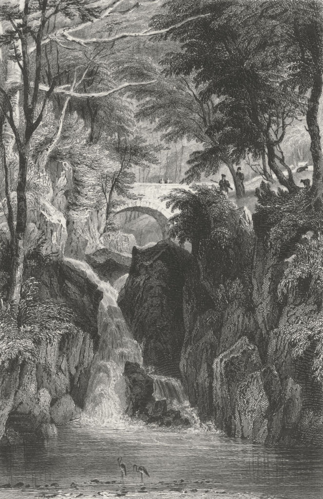 RYDAL. Lower Fall, Westmorland. Allom. Waterfall 1832 old antique print
