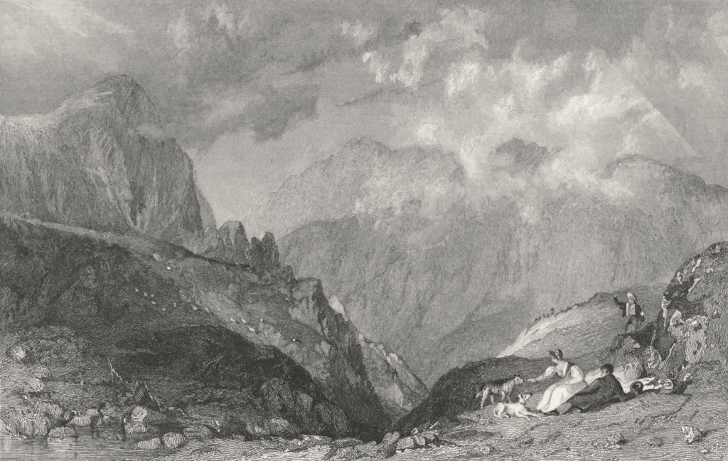 CUMBS. View from Langdale Pikes, towards Bowfell 1832 old antique print