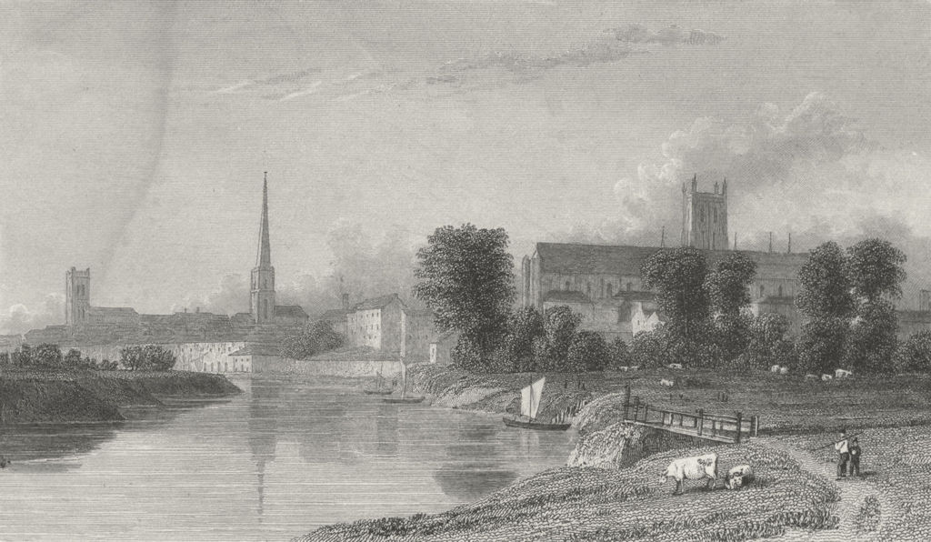 WORCS. Worcester. Westall 1830 old antique vintage print picture