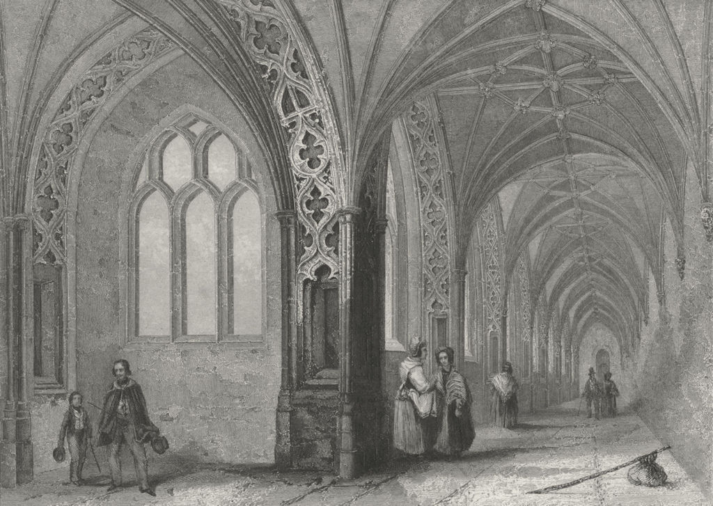 WORCS. Worcester Cathedral Cloisters 1836 old antique vintage print picture