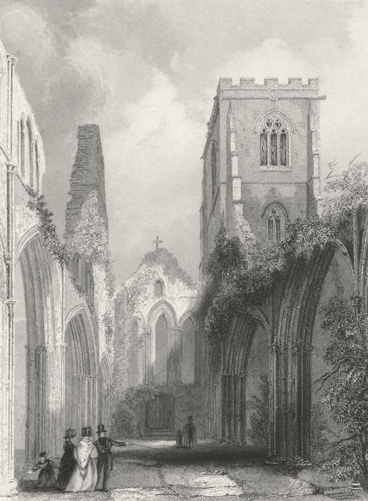 WALES. Llandaff Cathedral Nave 1836 old antique vintage print picture
