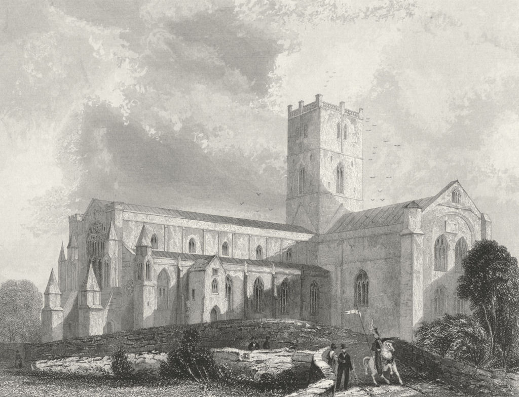 WALES. St David's Cathedral SW view 1836 old antique vintage print picture