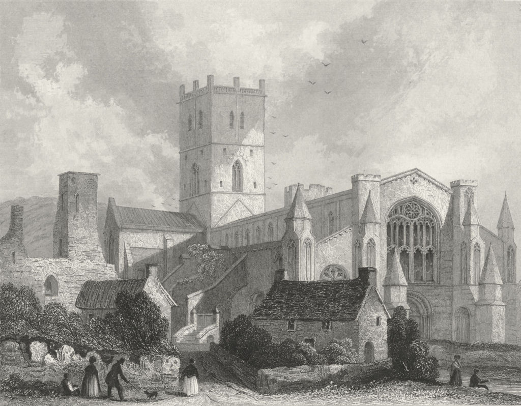 WALES. St David's Cathedral NW view 1836 old antique vintage print picture