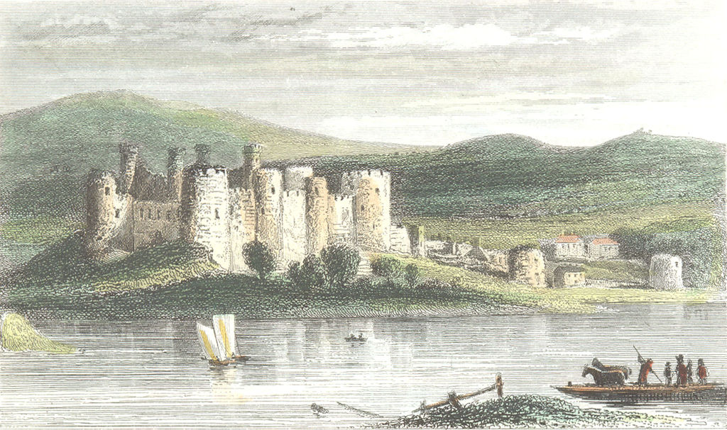 WALES. Conwy Castle, Caernarfonshire. DUGDALE 1835 old antique print picture