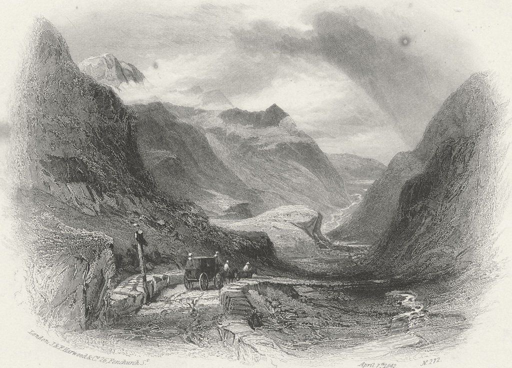 WALES. Pass of Llanberis. Harwood. Caennant Mawr 1842 old antique print