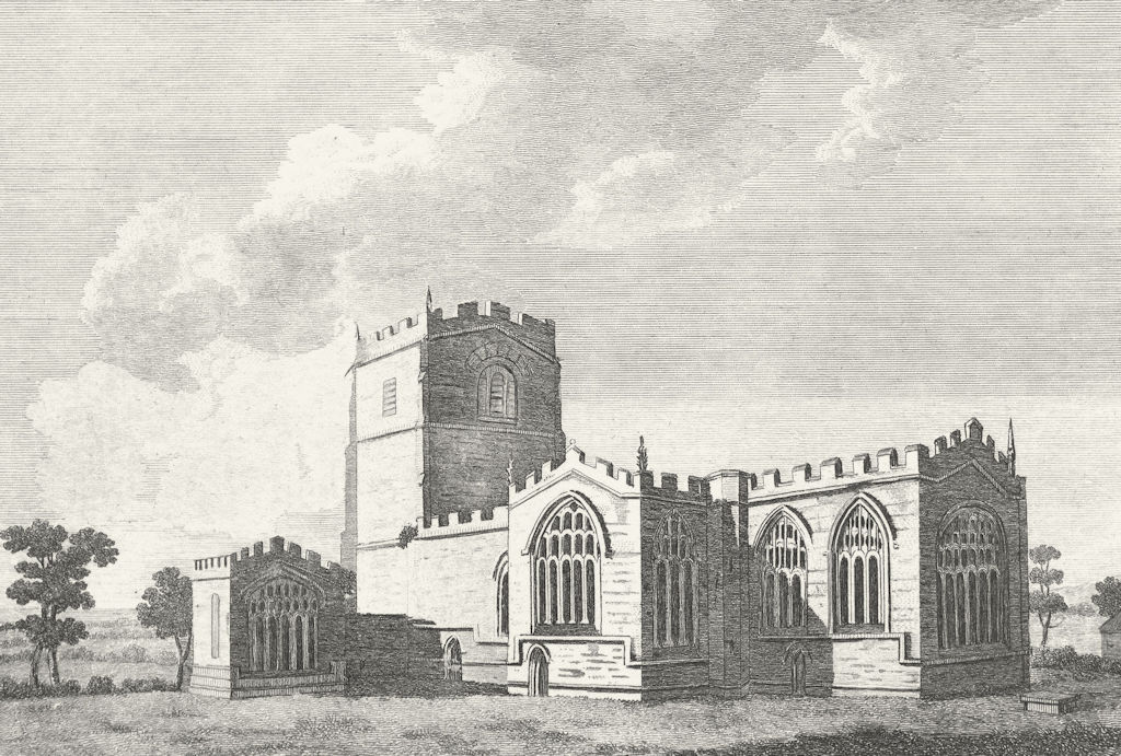 CAERNARFONSHIRE. Clynog Church. Caernarfon. 18C 1795 old antique print picture