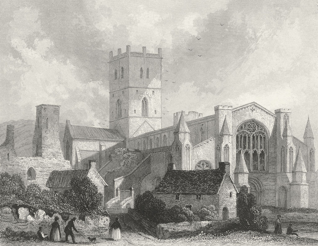 WALES. St David's Cathedral NW view 1838 old antique vintage print picture