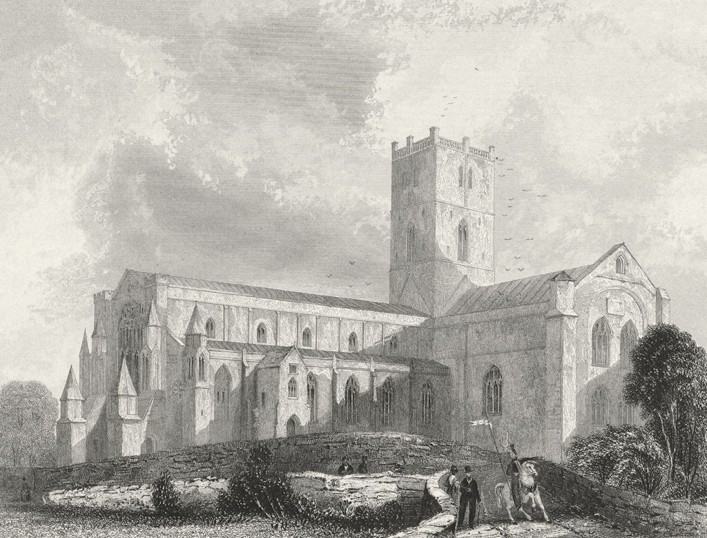 WALES. St David's Cathedral SW view 1838 old antique vintage print picture