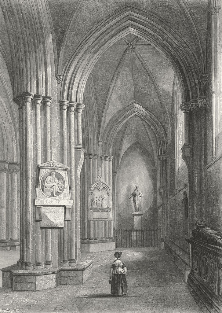Associate Product SUSSEX. Chichester Cathedral North Aisle 1836 old antique print picture
