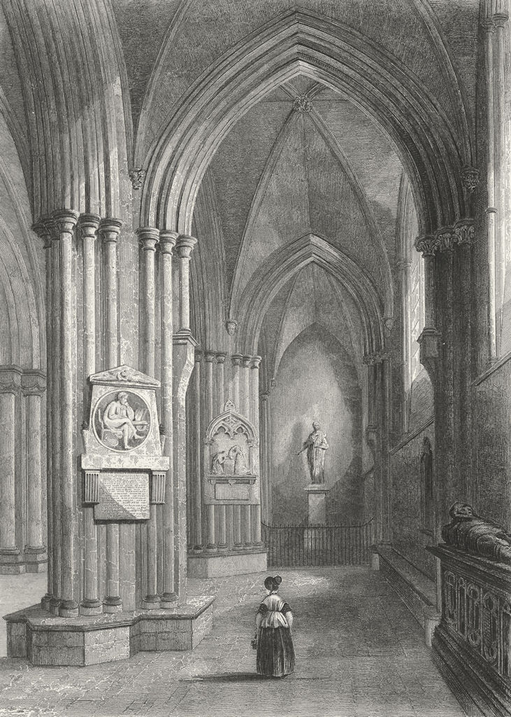 SUSSEX. Chichester Cathedral North Aisle 1860 old antique print picture