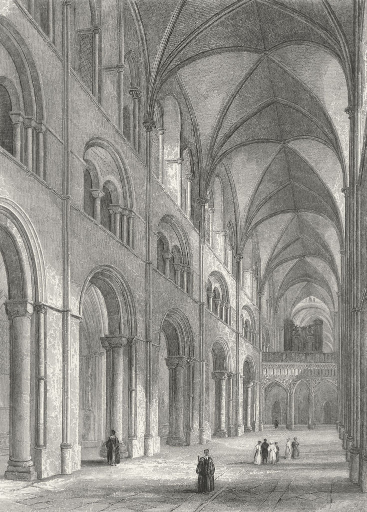 SUSSEX. Chichester Cathedral Nave 1860 old antique vintage print picture
