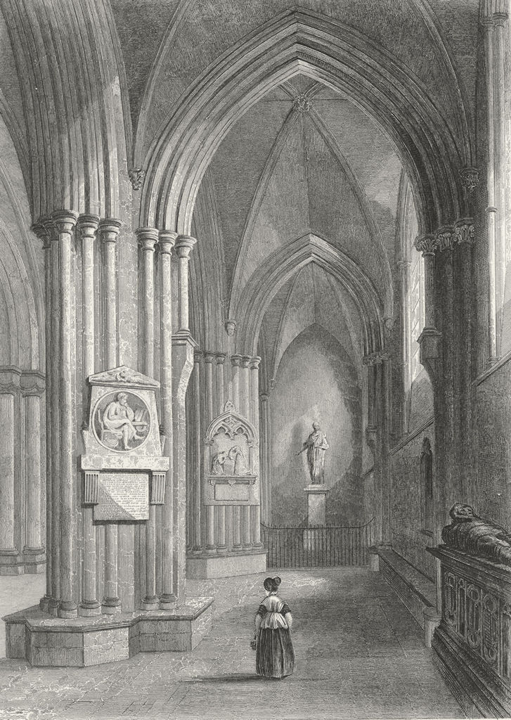 SUSSEX. Chichester Cathedral North Aisle 1836 old antique print picture
