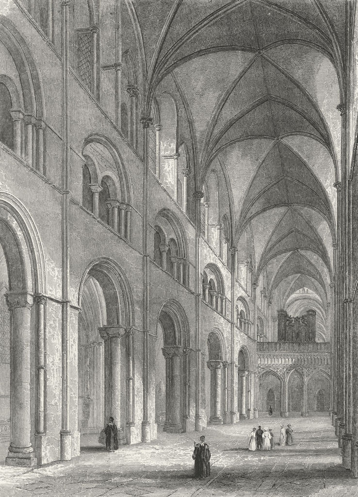 Associate Product SUSSEX. Chichester Cathedral Nave 1851 old antique vintage print picture