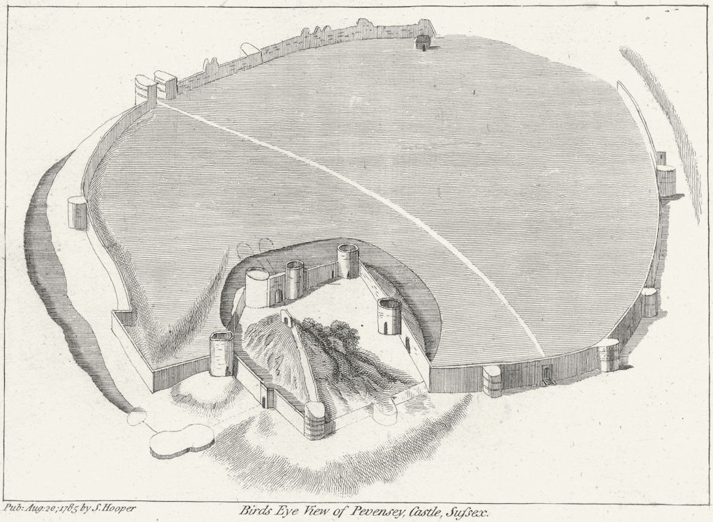 SUSSEX. Birds eye Pevensey Castle. Grose 1783 old antique print picture