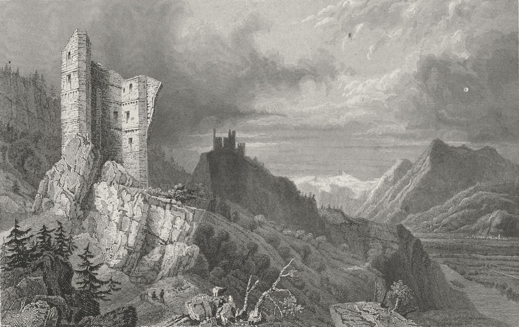 GERMANY. Ruins, Haldenstein Lichtenstein.  1830 old antique print picture